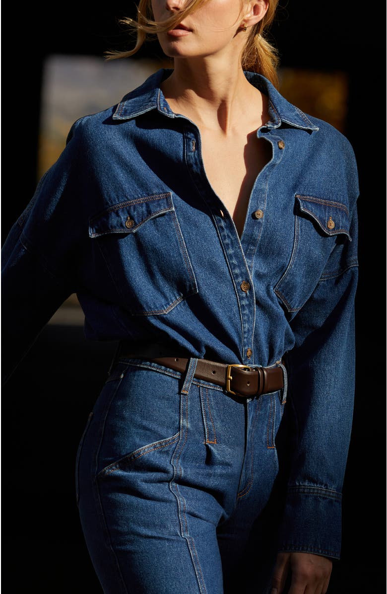 CRESCENT Denim Button Up Shirt, Alternate, color, Denim Blue