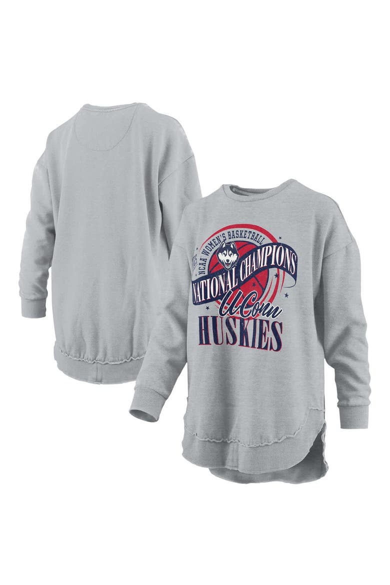 Women's Pressbox  Gray UConn Huskies 2025 WBB National Champions Melange Poncho Pullover Sweatshirt, Alternate, color, Gray