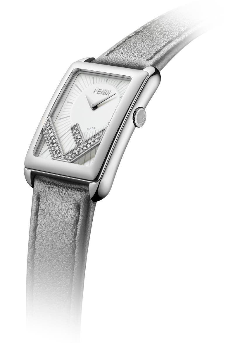 Run Away Diamond Pavé Swiss Quartz Leather Strap Watch, 22.5mm x 32mm - 0.14ctw, Alternate, color, STAINLESS STEEL
