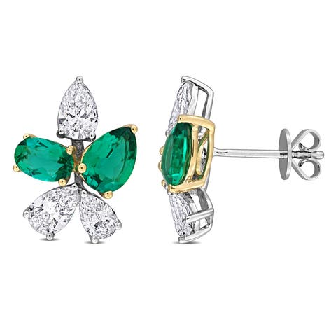 Created Emerald & Diamond Earrings 18k