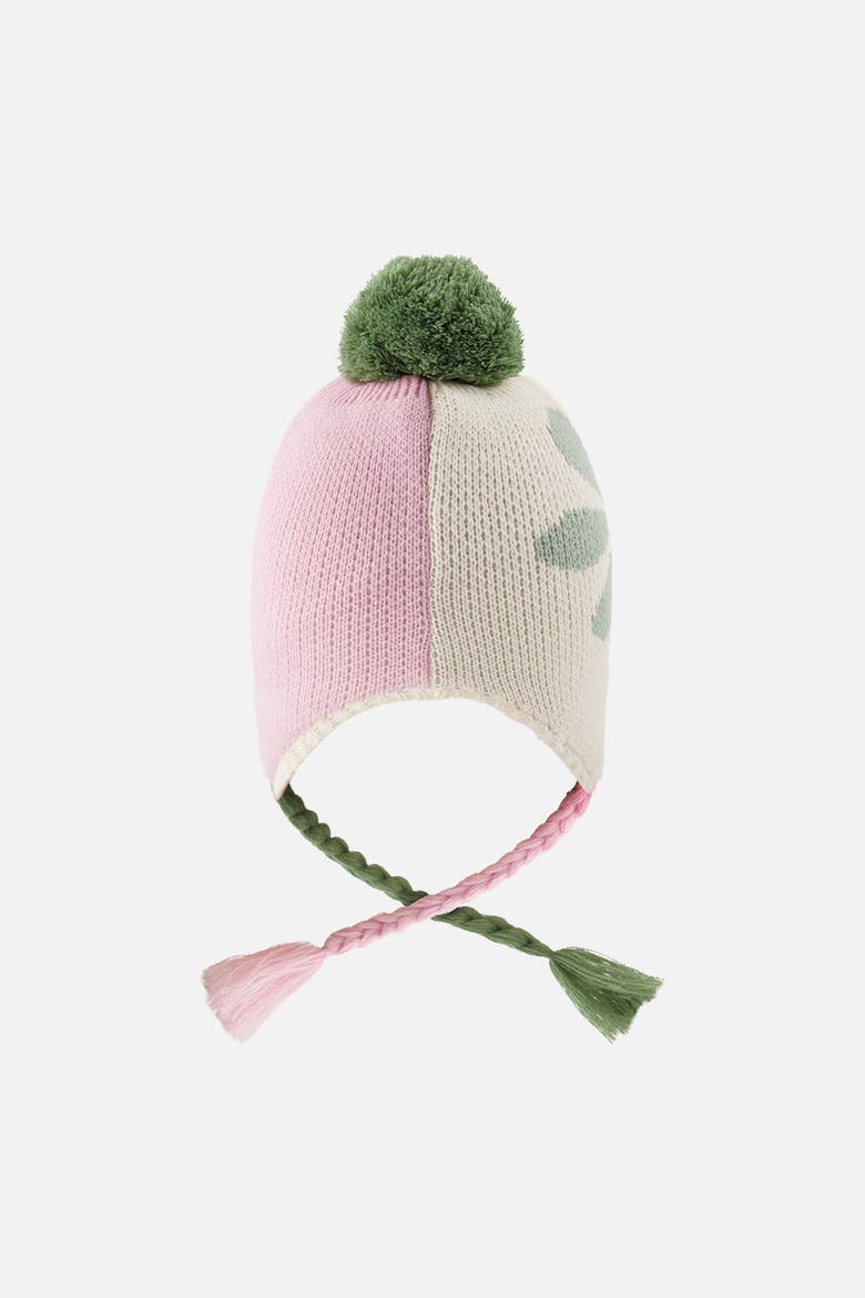 Winter Fleece Lined Braided Tassel Peruvian Knit Hat with Pompom, Alternate, color, Lavender Pink and Green