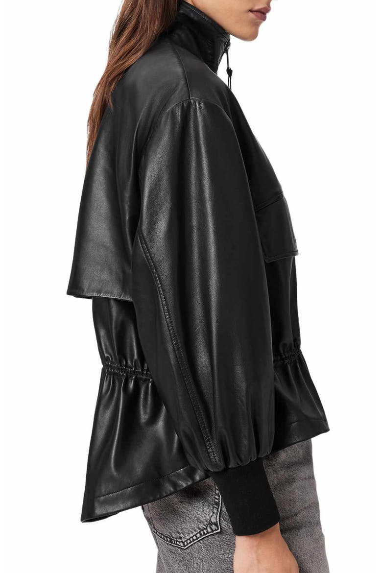 Flor Leather Peplum Jacket, Alternate, color, BLACK