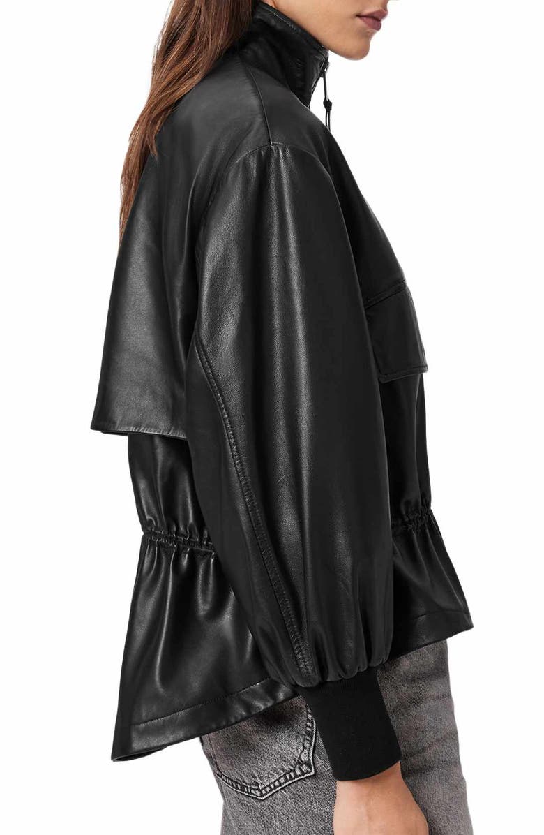 AllSaints Flor Leather Peplum Jacket, Alternate, color, Black