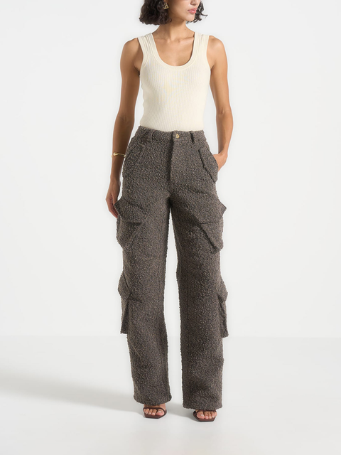 Anne Textured Boucle Wide Leg Cargo Trousers