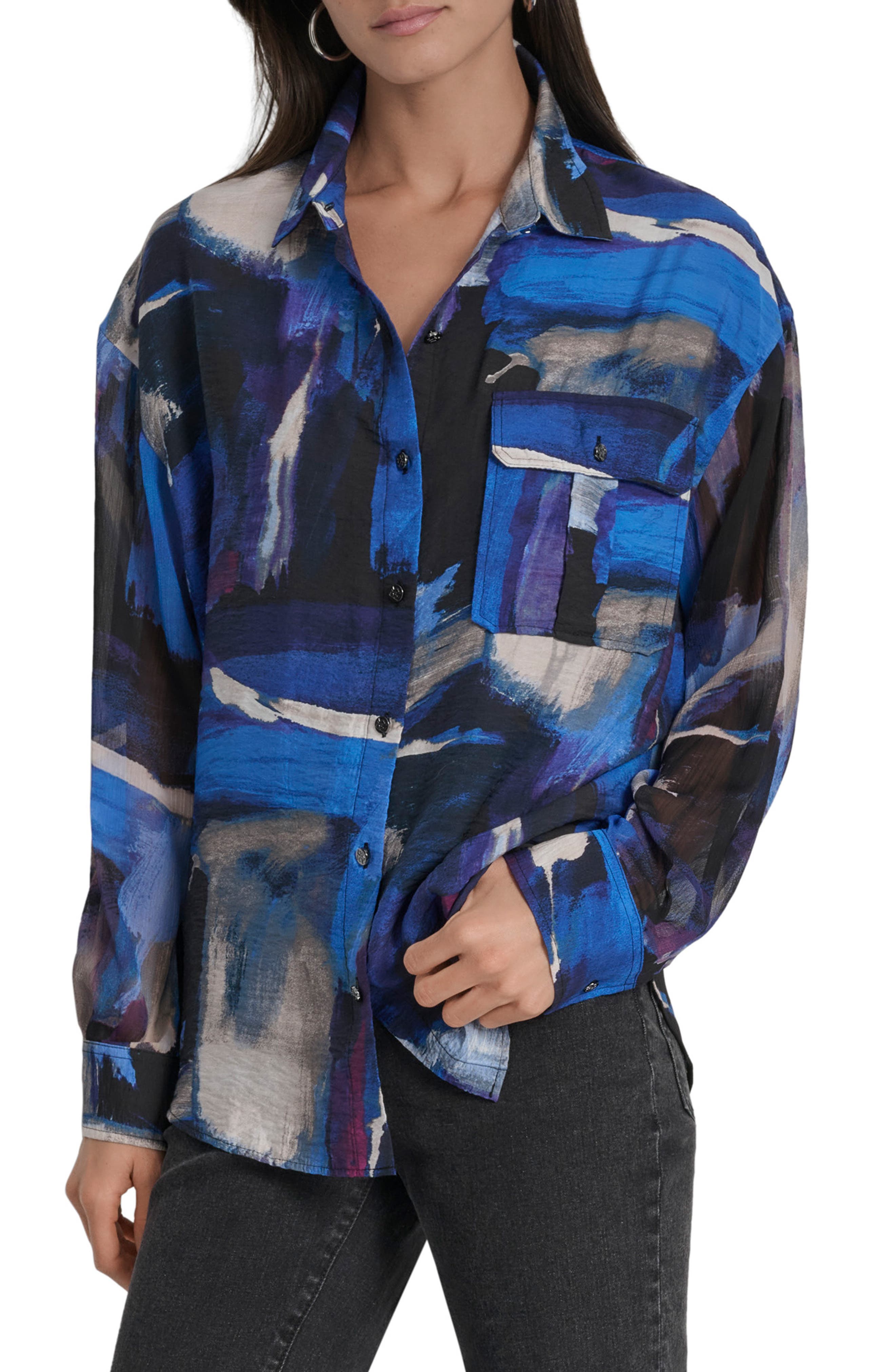 DKNY Printed Rumple Button-Up Shirt