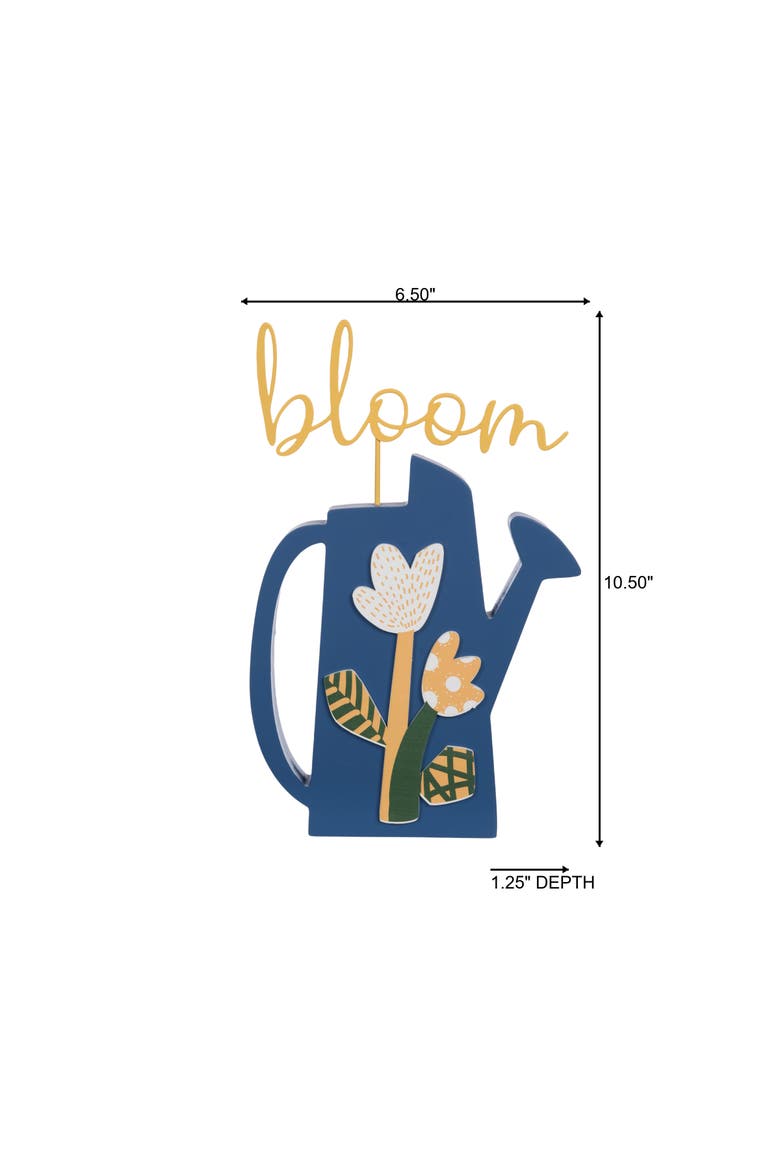 MDF and Metal Decorative Sign Bloom Figural Wood Decorations Yellow and Blue and White for Spring Wall and Entryway Decor, Alternate, color, Multicolored