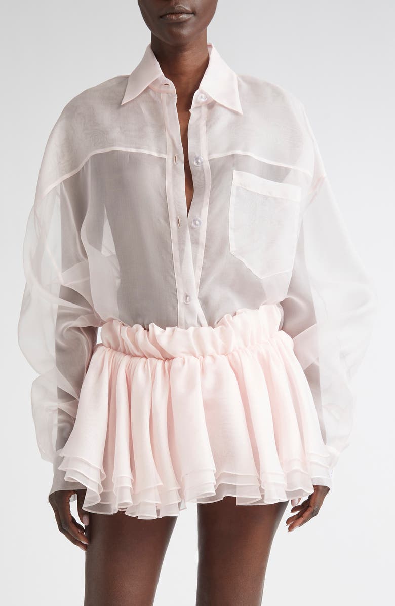 LaQuan Smith Oversize Silk Organza Button-Up Shirt, Main, color,