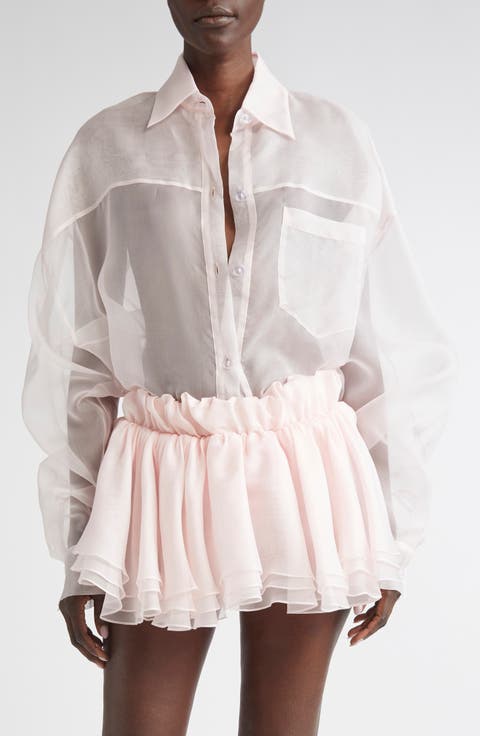 Oversize Silk Organza Button-Up Shirt