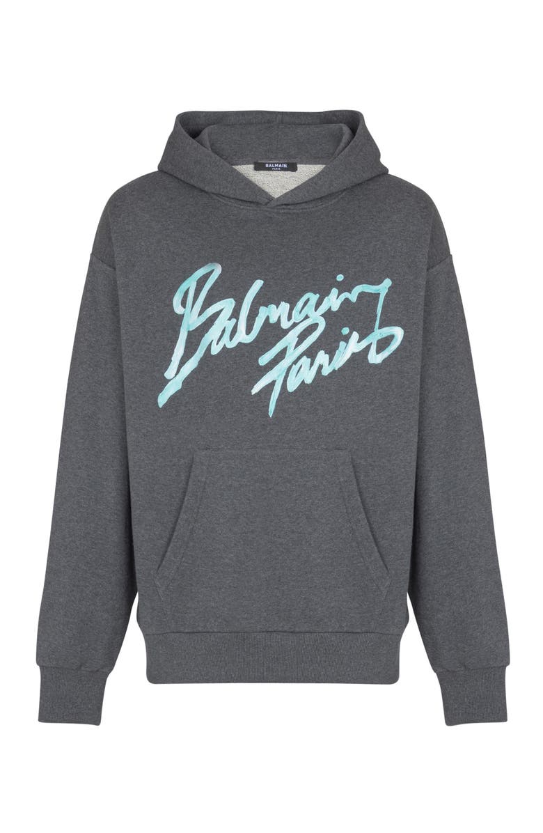 Balmain Printed hoodie, Alternate, color, Grey