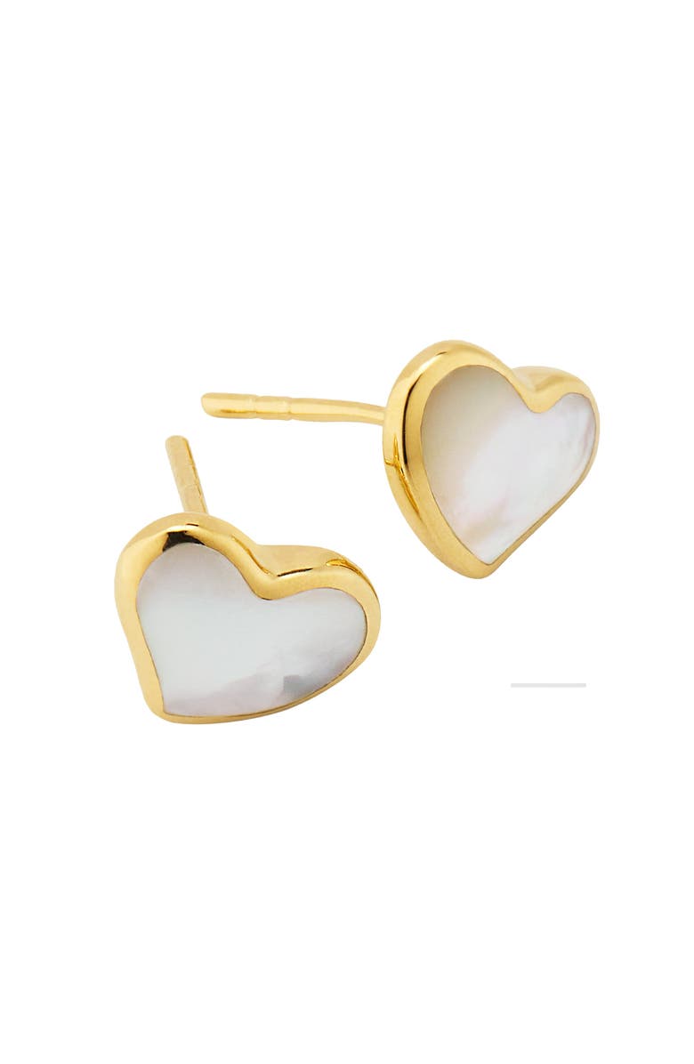 Jan Leslie Heart Stud Earring Set In Sterling With 18K Gold Overlay, Alternate, color, White
