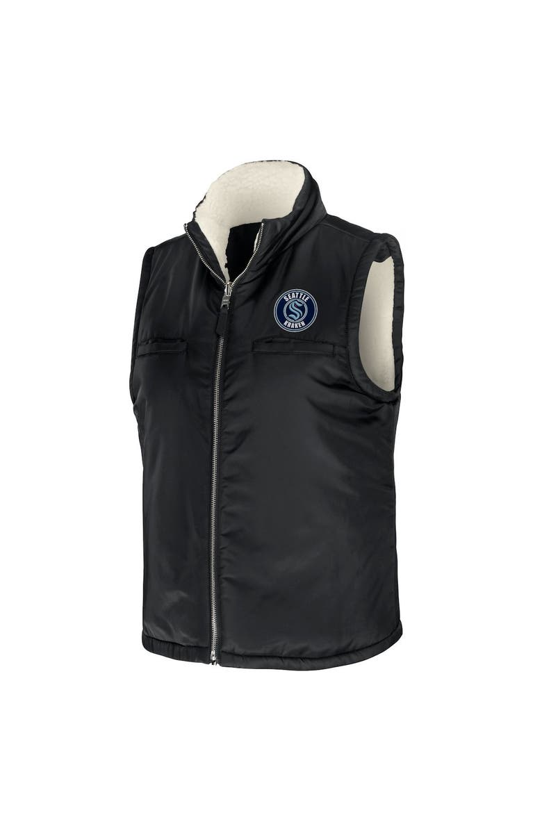 WEAR by Erin Andrews Women's WEAR by Erin Andrews Black/Cream Seattle Kraken Reversible Sherpa Full-Zip Vest, Alternate, color,