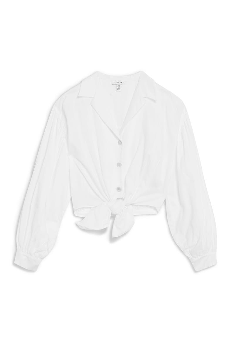 Tie Front Poplin Shirt, Alternate, color, IVORY