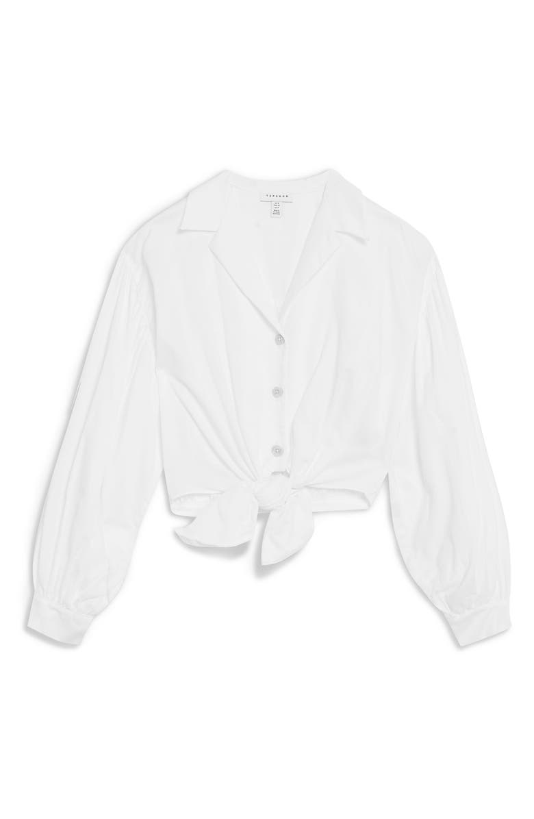 Topshop Tie Front Poplin Shirt, Alternate, color,