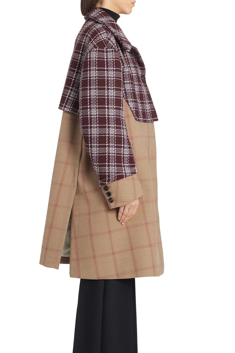 Mixed Media Check Wool Coat, Alternate, color, TOBACCO