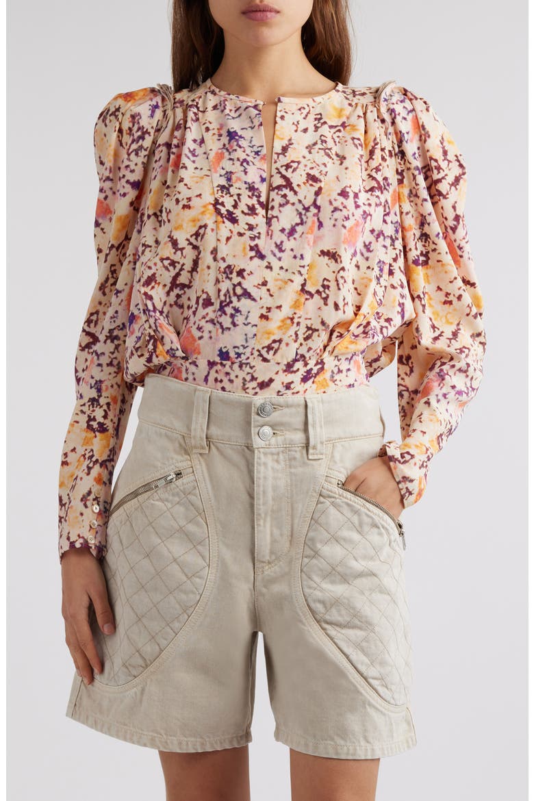 Zarga Abstract Print Stretch Silk Top, Main, color, ECRU/ PLUM