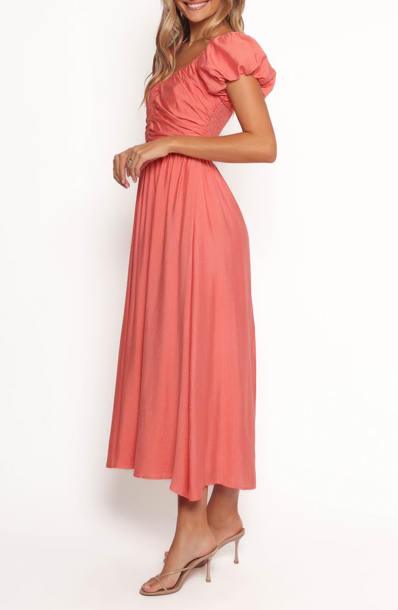 Petal & Pup Valeen Puff Sleeve Midi Dress, Alternate, color, Coral