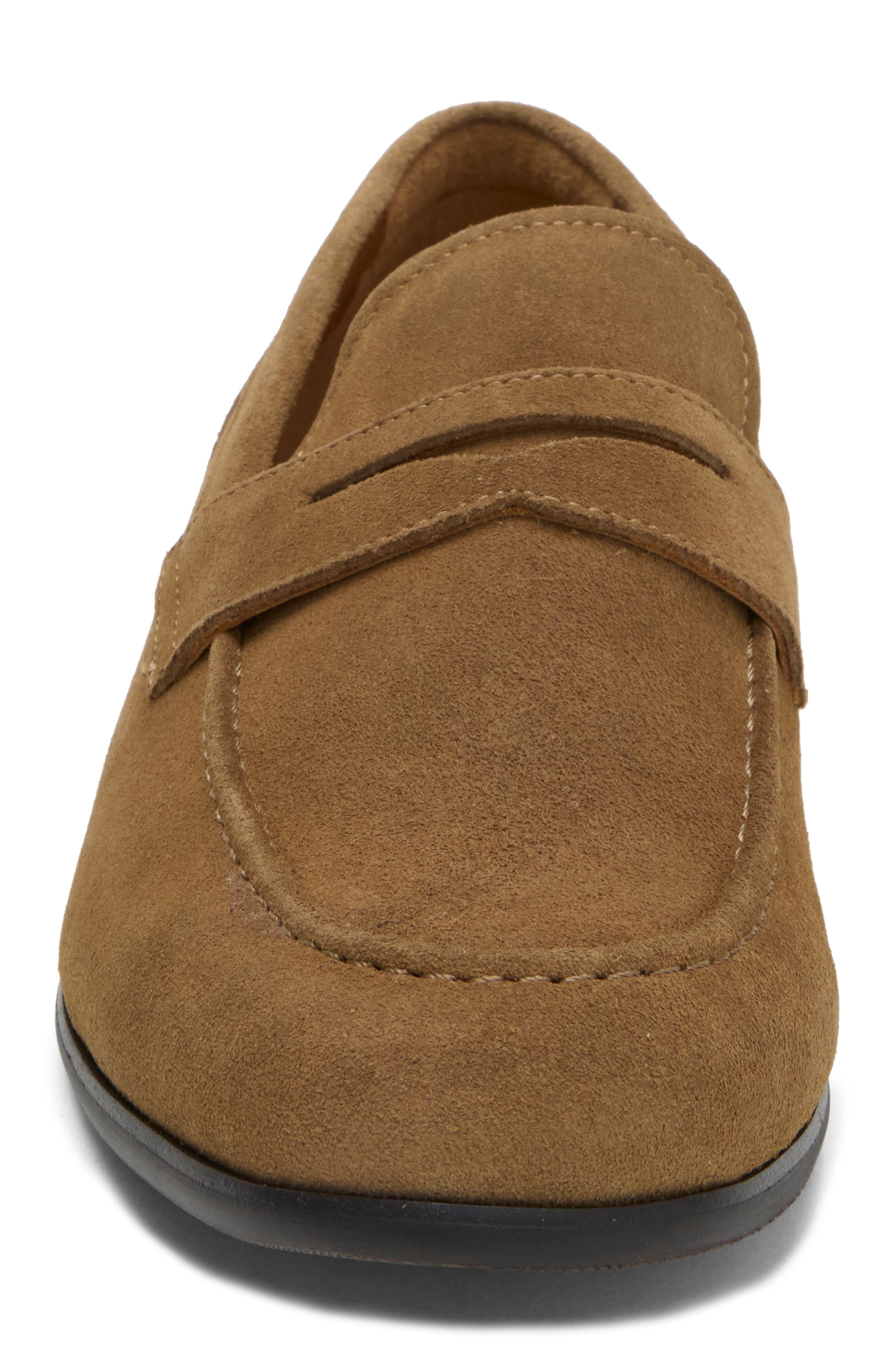 Water Resistant Suede Penny Loafer, Alternate, color, DARK TAN SUEDE