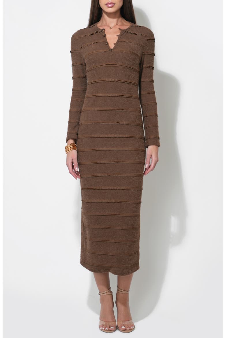 Valerie Textured Stripe Long Sleeve Knit Midi Dress, Main, color, CHOCOLATE BROWN
