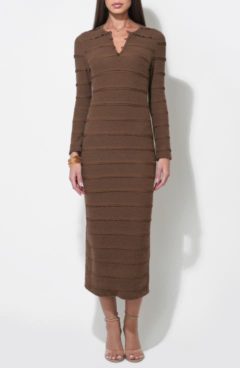 Valerie Textured Stripe Long Sleeve Knit Midi Dress