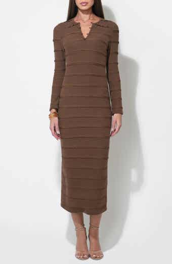 Adelyn Rae Valerie Textured Stripe Long Sleeve Knit Midi Dress