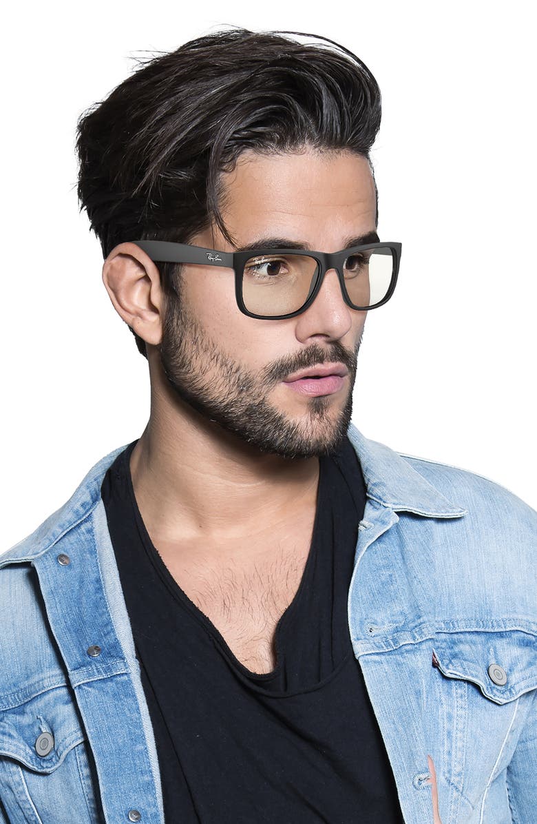 Ray-Ban Justin 54mm Rectangular Sunglasses, Alternate, color, Black