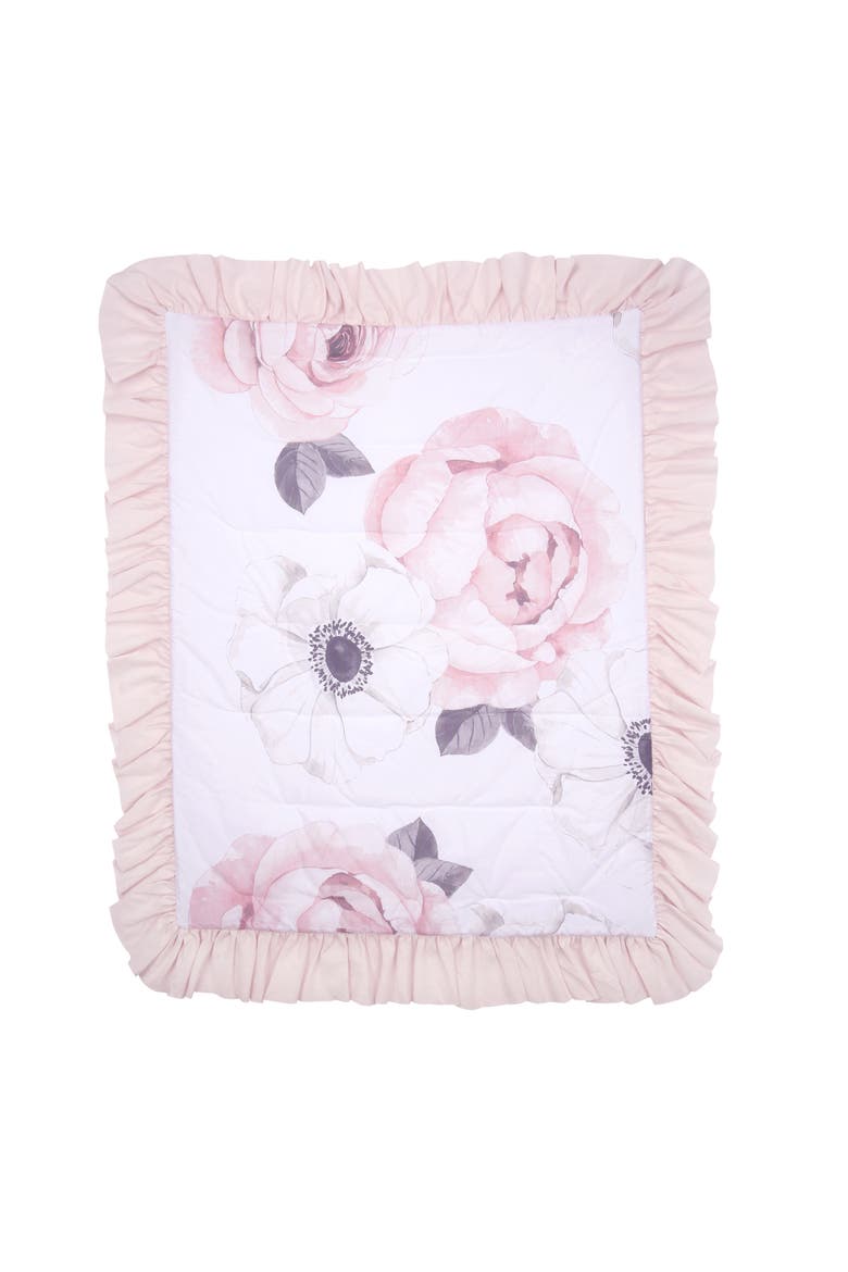 Floral Garden Watercolor Linen 5-Piece Baby Crib Bedding Set, Alternate, color, Pink