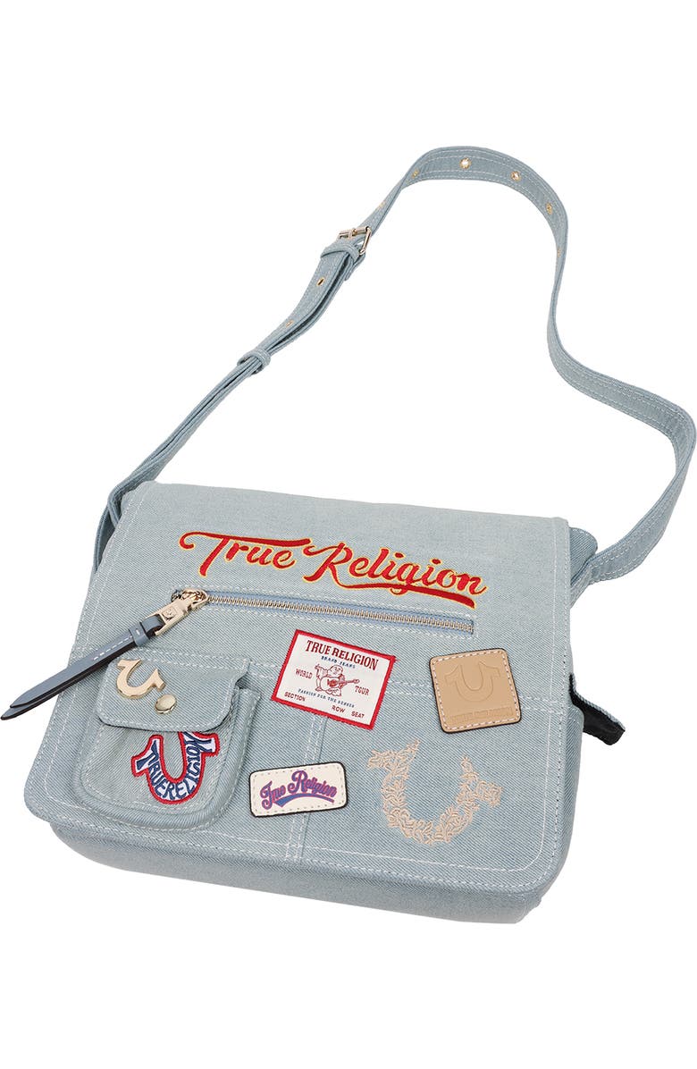 True Religion Multipatch Denim Messenger Bag, Alternate, color, Denim
