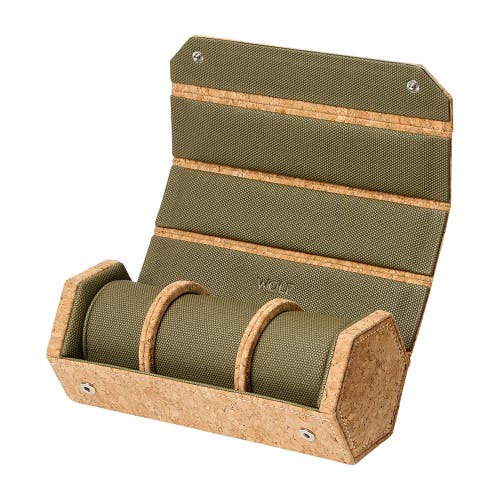 Wolf Cortica Triple Hexagon Watch Roll W/ Capsule In Natural Cork