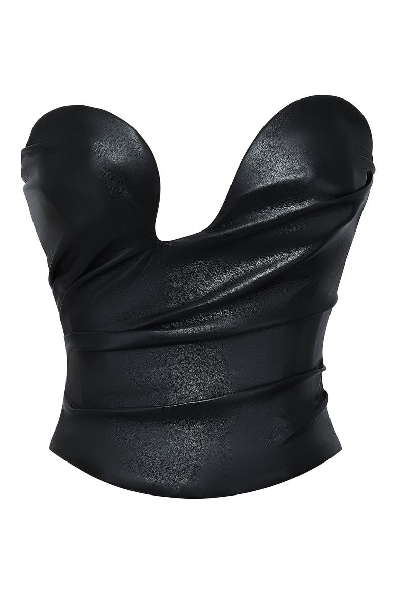 Saffira Faux Leather Corset, Alternate, color, BLACK