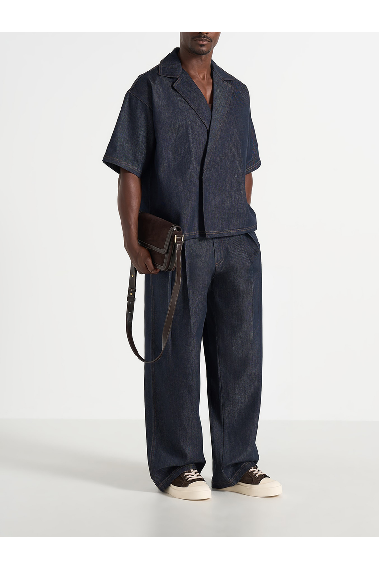 Abel Boxy Double Breasted Denim Shirt, Alternate, color, Indigo