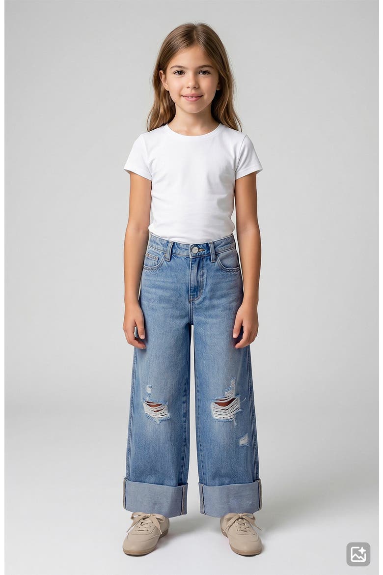 Kids' Mia Ripped Wide Leg Jeans, Alternate, color, MEDIUM WASH