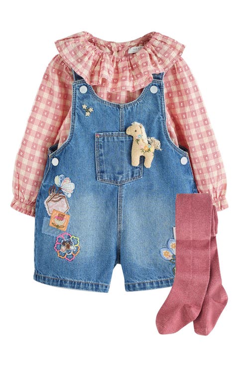 Kids' 3-Piece Character Dungaree, Blouse & Tights Set