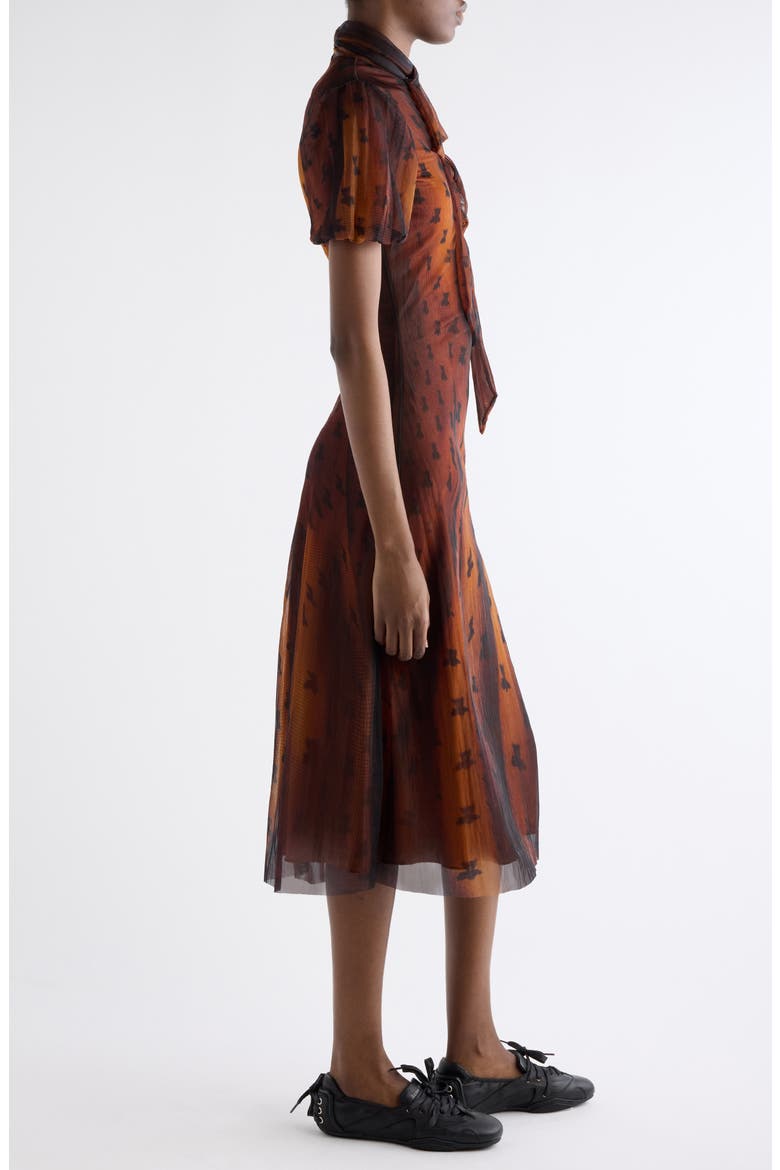 Emaija Teddy Print Puff Sleeve Mesh Dress, Alternate, color, RUST BROWN