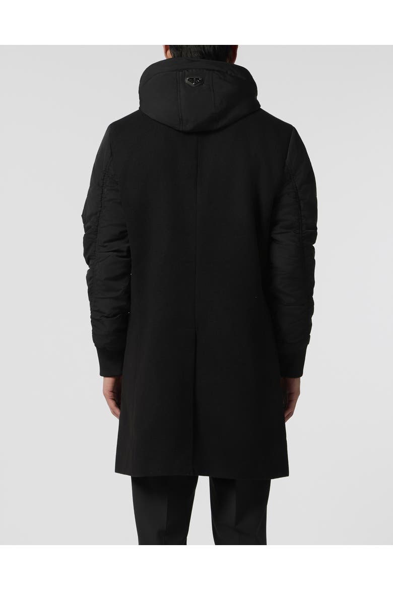 Single Breast Hooded Coat Men, Alternate, color, black