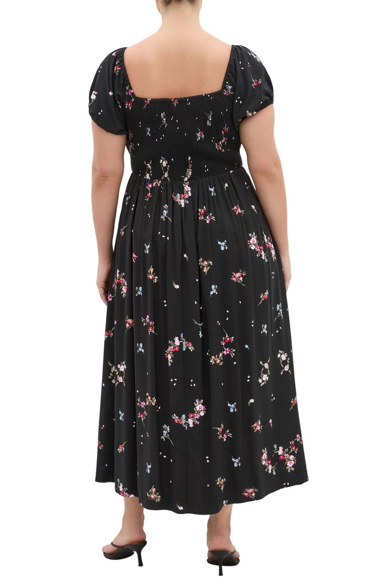 Abbie Floral Print Midi Dress, Alternate, color, PETAL BOUQUET BLACK