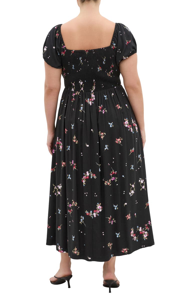 City Chic Abbie Floral Print Midi Dress, Alternate, color, Petal Bouquet Black
