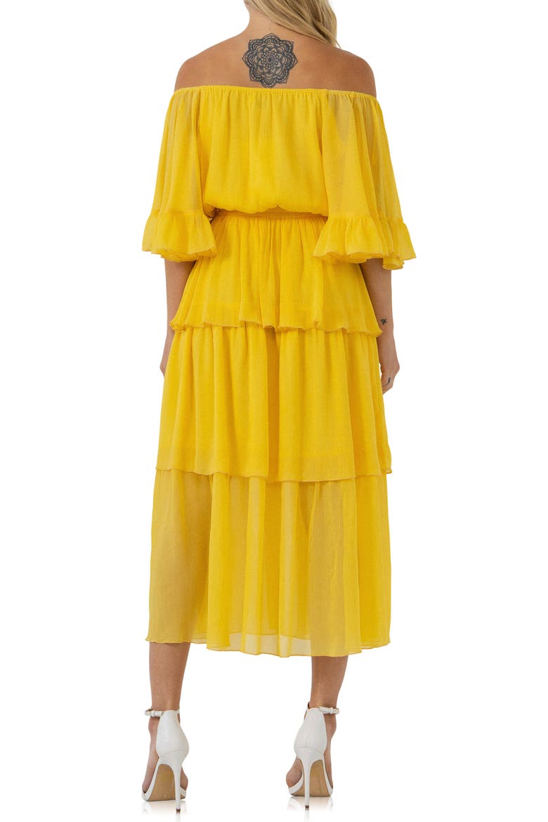 Off the Shoulder Tiered Chiffon Dress, Alternate, color, YELLOW