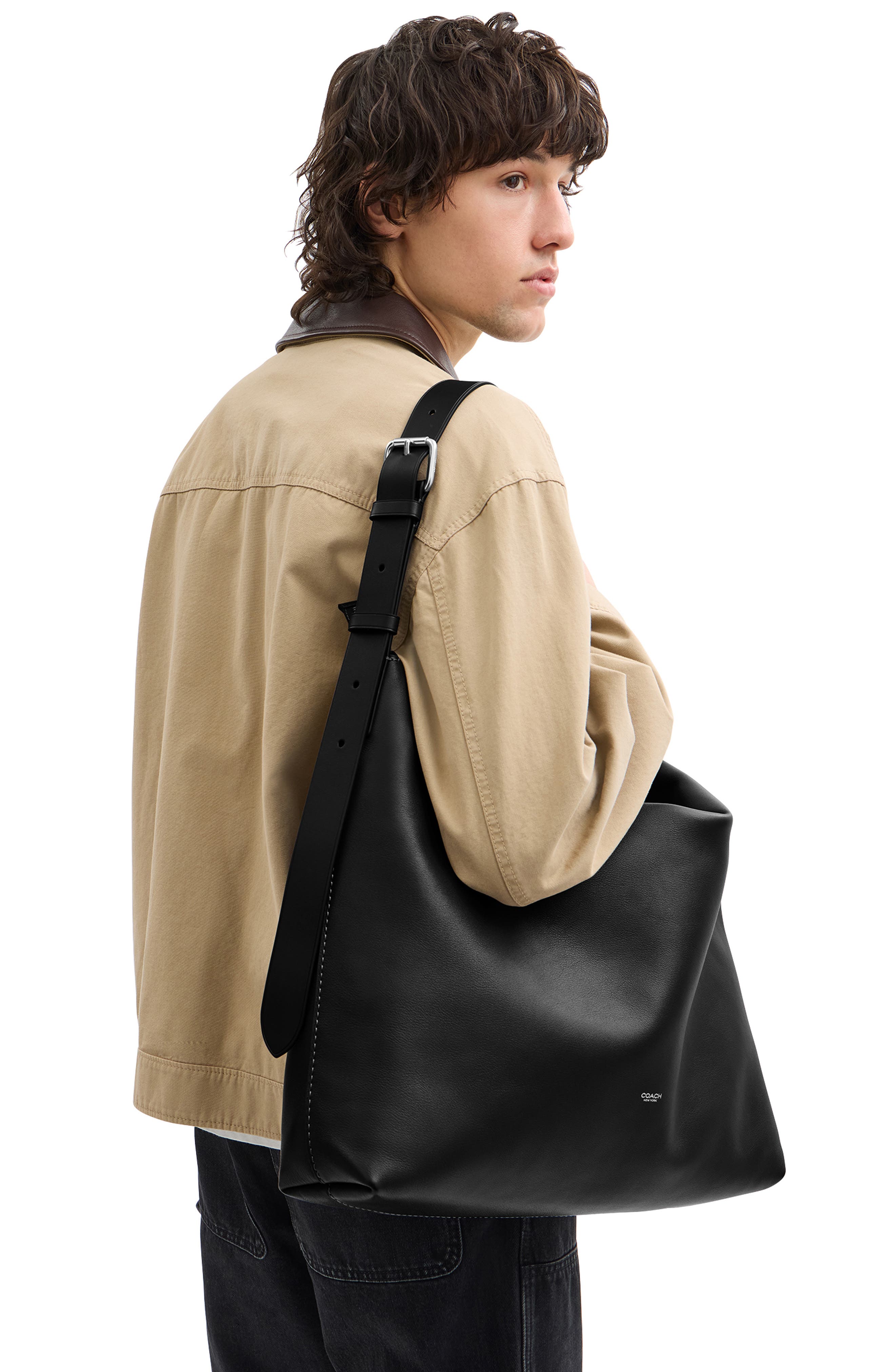 COACH Mott Leather Messenger Bag, Alternate, color, Black