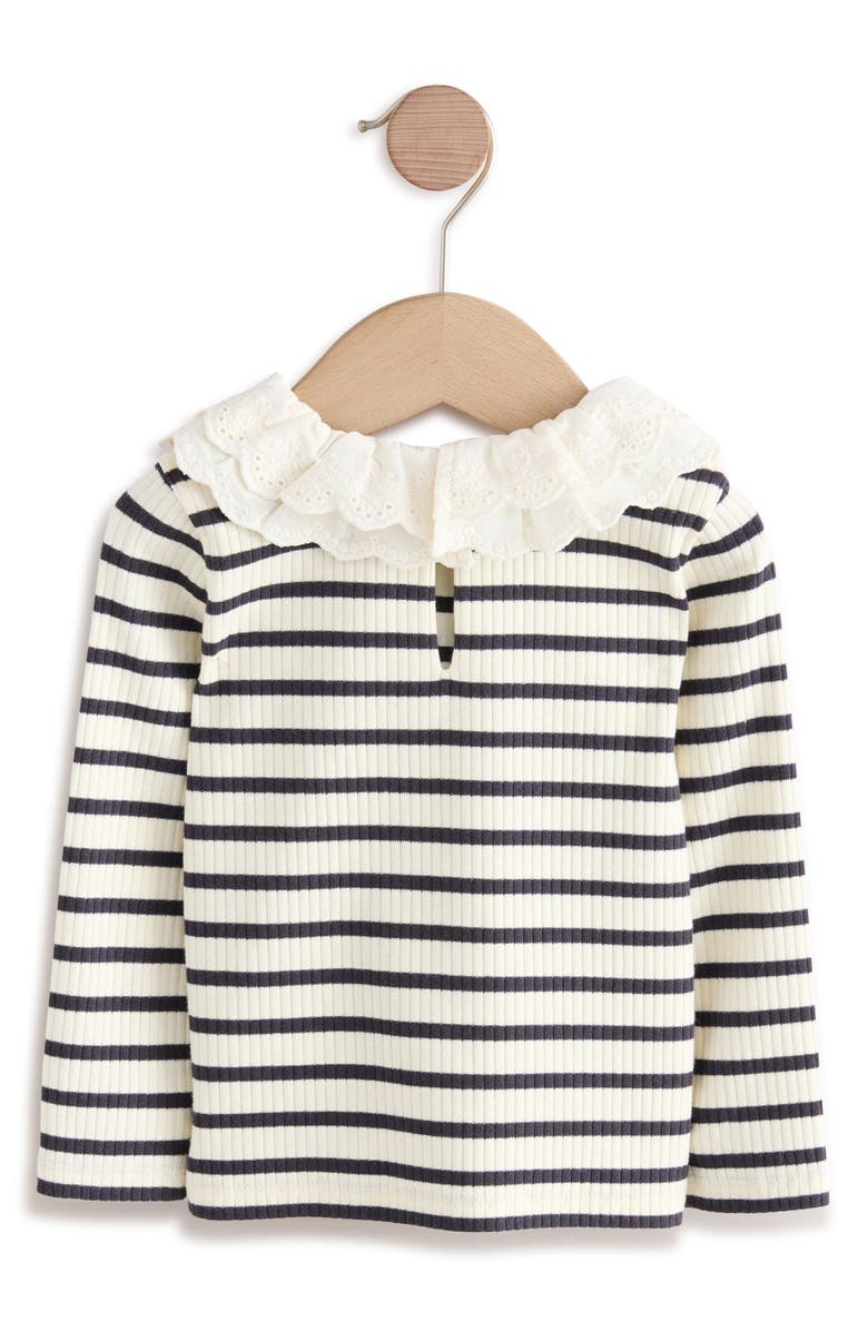 NEXT Kids' Eyelet Collar Stripe Long Sleeve Top, Alternate, color, Black/White