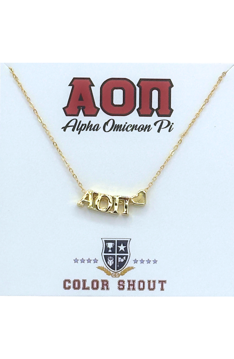 Color Shout Alpha Omicron Pi Sorority Gold Heart Necklace, Main, color, Yellow Gold