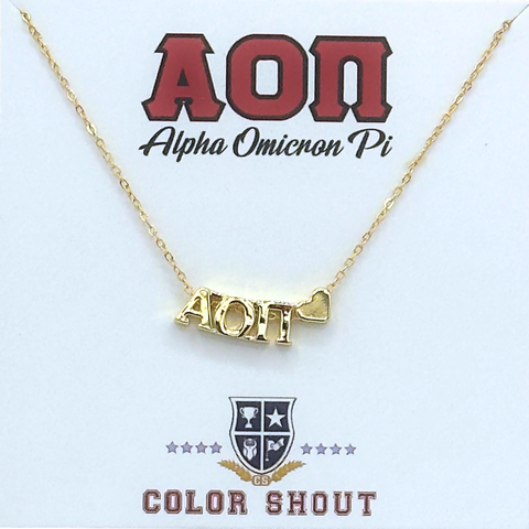 Alpha Omicron Pi Sorority Gold Heart Necklace