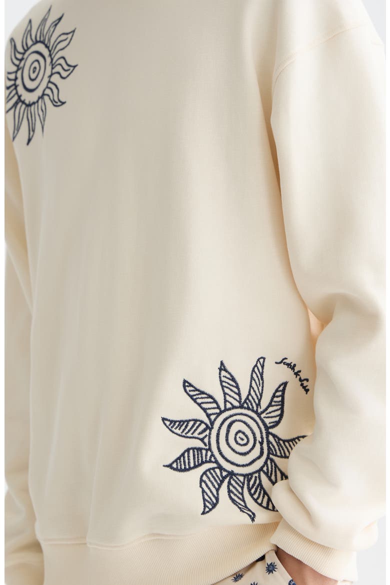 Oversize Embroidered Cotton Crewneck Sweatshirt, Alternate, color, EGGNOG