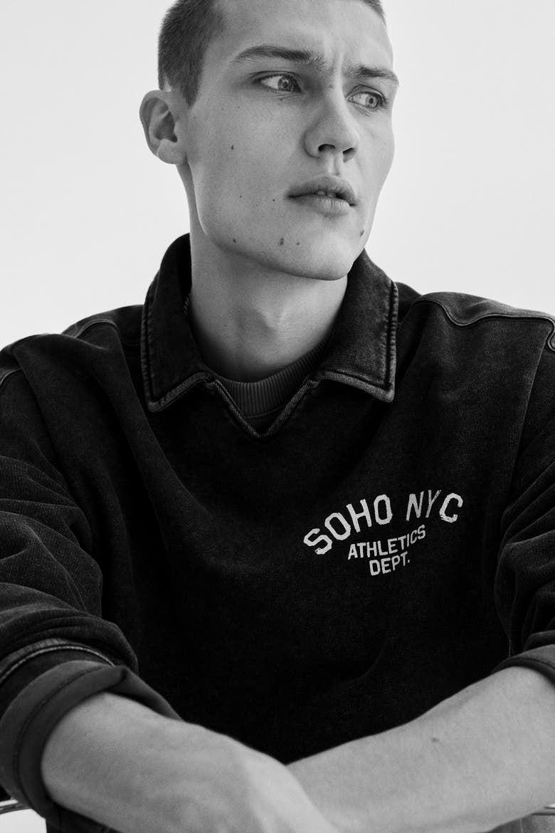 Oversized Fit Rugby Sweatshirt, Alternate, color, Washed black/Soho NYC