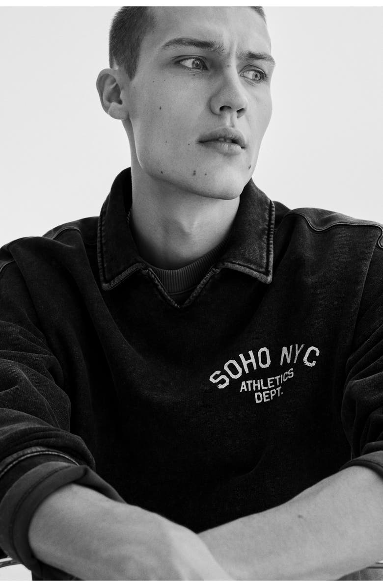 H&M Oversized Fit Rugby Sweatshirt, Alternate, color, Washed Black/Soho Nyc