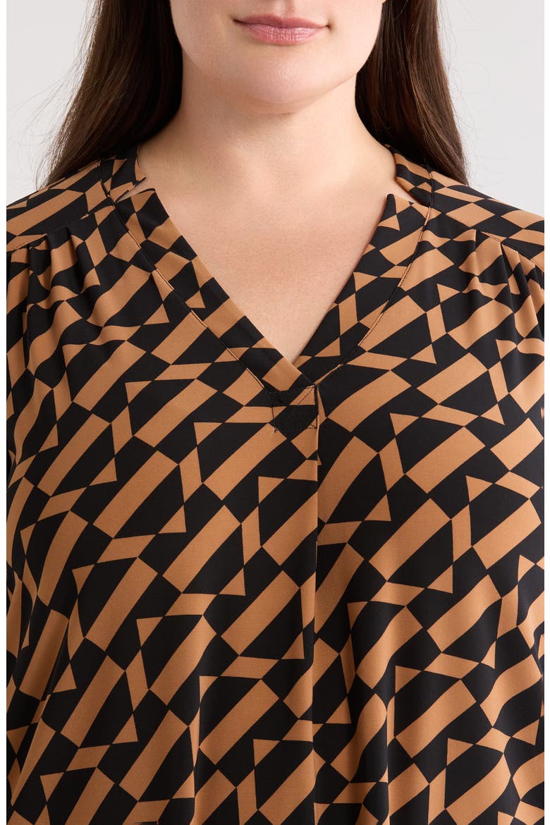 Geometric Print Split Neck Long Sleeve Top, Alternate, color, ANNE BLACK/ VICUNA