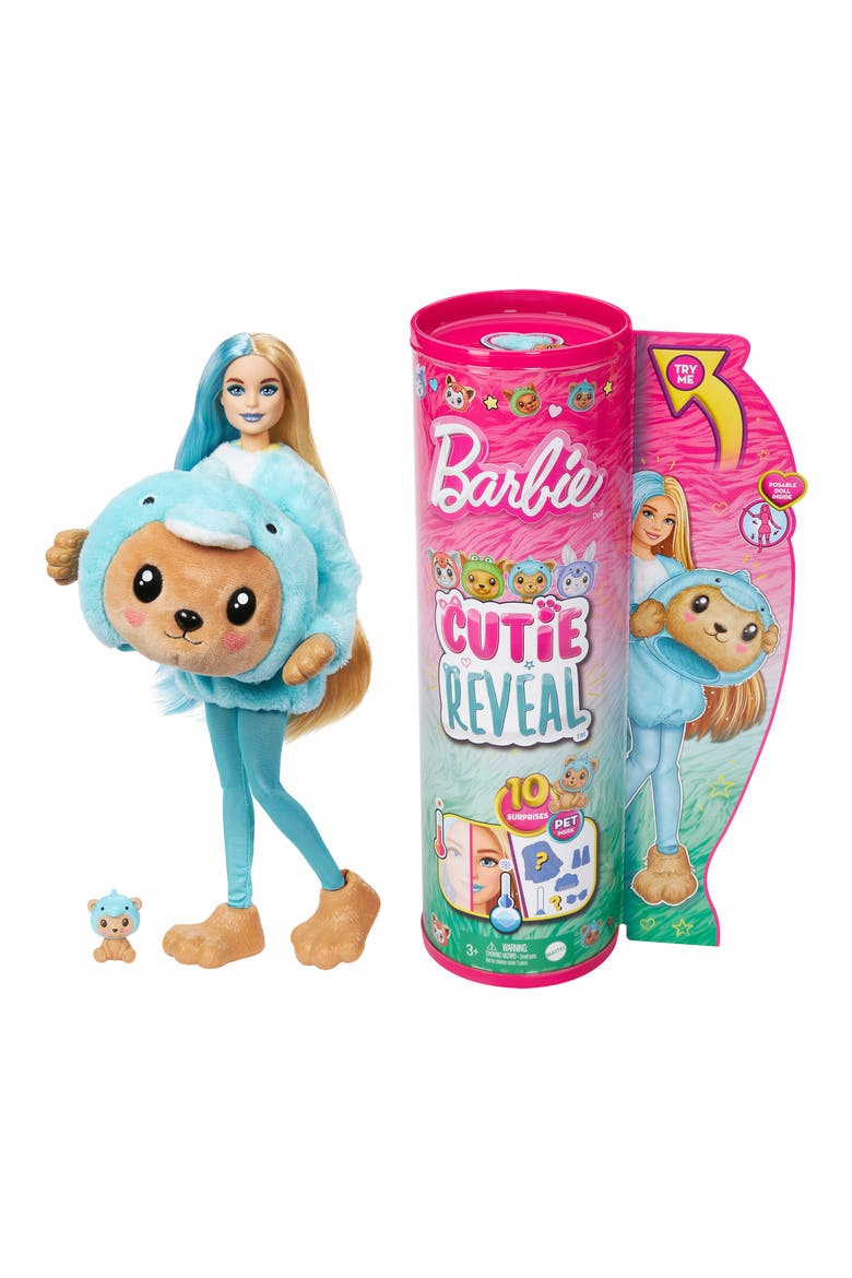Barbie® Cutie Reveal™ Teddy Bear as Dolphin Doll with 10 Surprises, Main, color, NONE