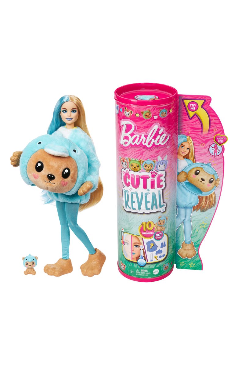 Barbie <sup>®</sup> Cutie Reveal<sup>™</sup> Teddy Bear as Dolphin Doll with 10 Surprises, Main, color,