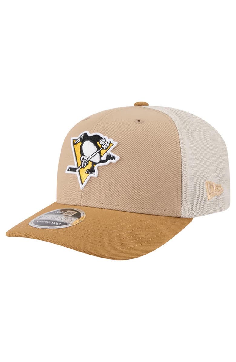 New Era Men's New Era Tan/Light Brown Pittsburgh Penguins Two-Tone Trucker 9SEVENTY Stretch Snap Adjustable Hat, Main, color, Tan