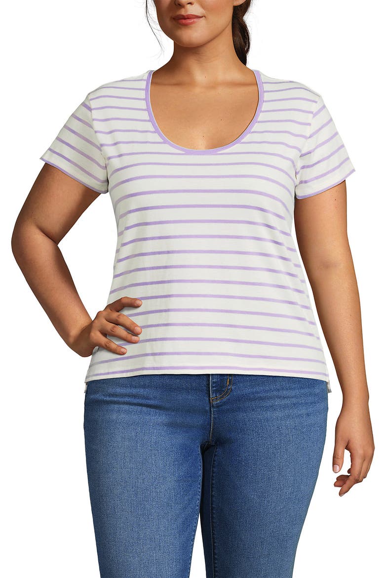 Supima Cotton Short Sleeve Scoop Neck Tee, Main, color, Ivory/Lilac Breton Stripe