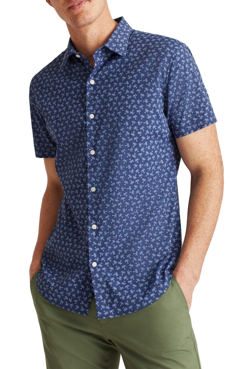 Bonobos Tech Palm Tree Short Sleeve Stretch Button-Up Performance Shirt, Main, color, 